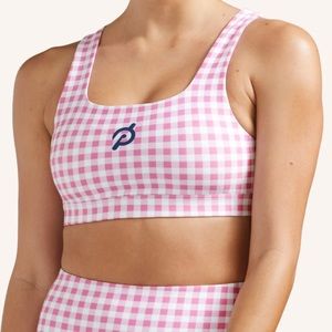 Peloton pink gingham v-back bra size L